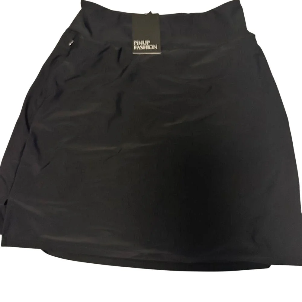 Pinup Fashion Womens Black Athletic Skort Active Skirt with Pockets‎ NWT